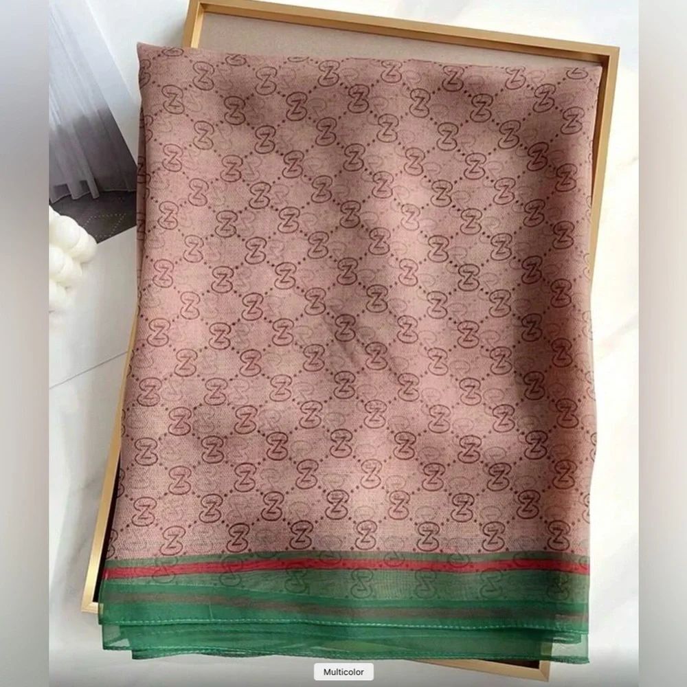 New! Luxury Designer-Style Monogram Print Sheer Scarf